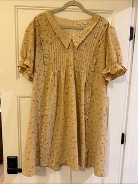 Roolee Mustard Yellow Floral Mini Dress
